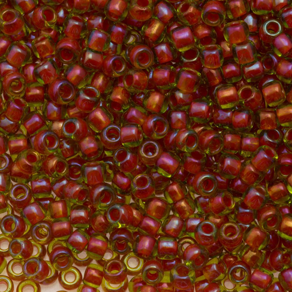 50g Toho Round Seed Beads 6/0 Inside Color Lined Pumpkin Lime (303)