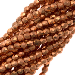 100 Czech Fire Polished 2mm Round Bead Copper Penny (27500)