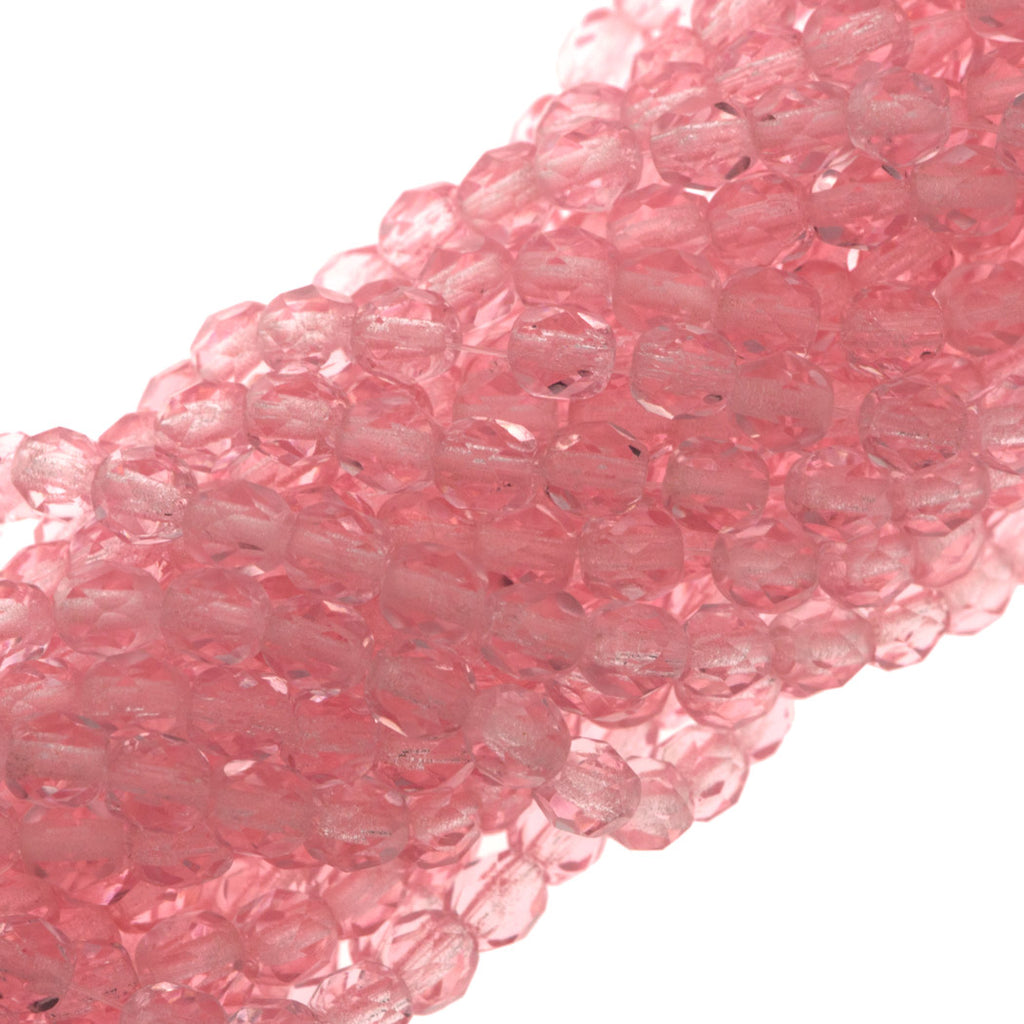 100 Czech Fire Polished 4mm Round Bead Pink (70210)