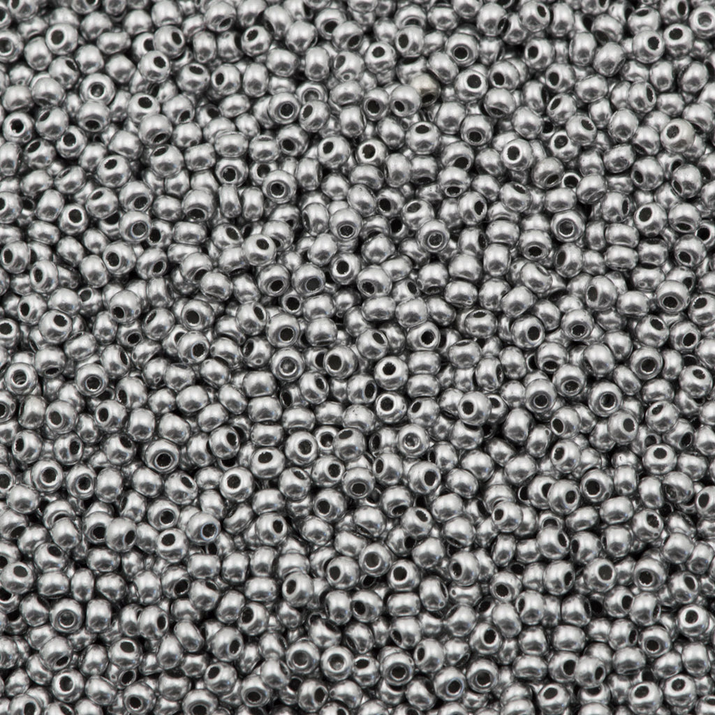 50g Czech Seed Bead 10/0 Opaque Dyed Bright Silver (01700)