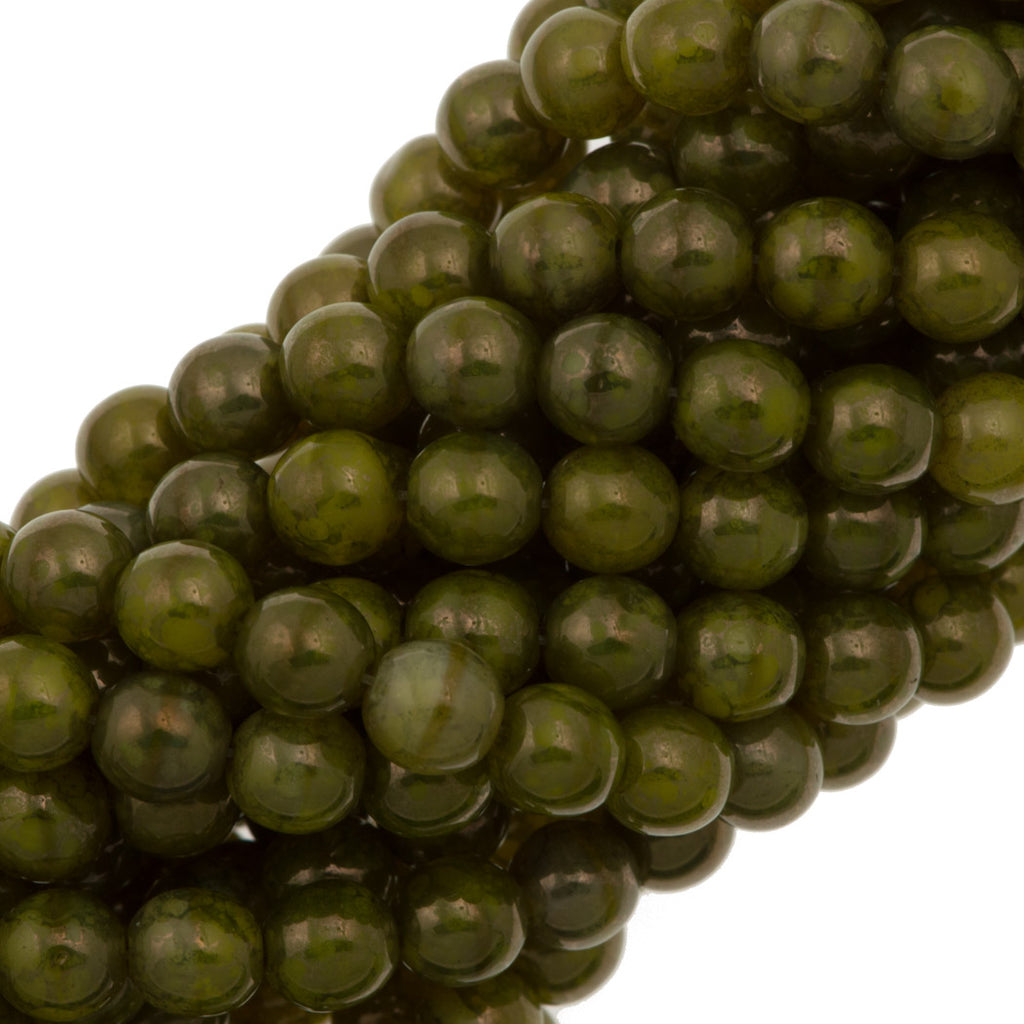 100 Czech 6mm Pressed Glass Round Yellow Coral Moon Dust Beads (84040MD)