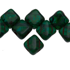 40 Czech Glass 6mm Two Hole Silky Beads Viridian Picasso (60230T)