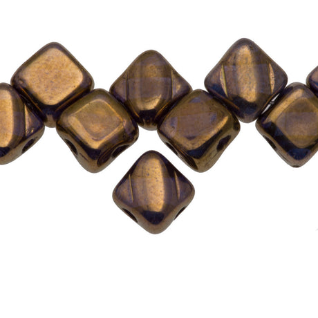 Czech Glass 6mm Two Hole Silky Beads Purple Bronze
