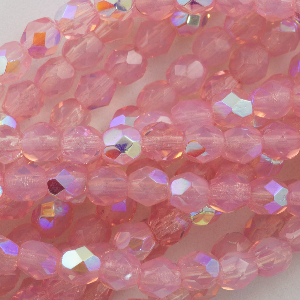 100 Czech Fire Polished 2mm Round Bead Milky Pink AB (71010X)