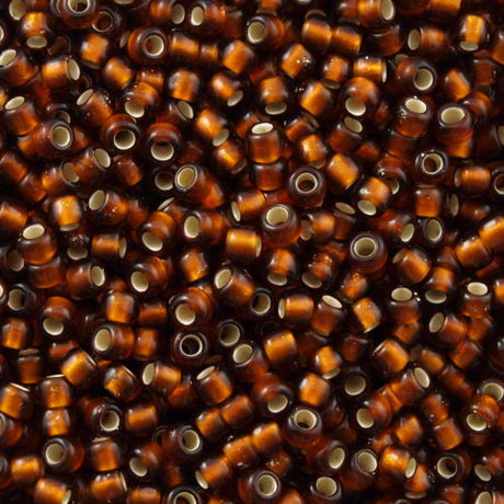 Toho Round Seed Bead 8/0 Silver Lined Transparent Matte Amber 2.5-inch tube (34F)