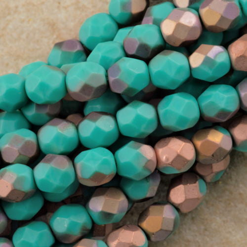 50 Czech Fire Polished 6mm Round Bead Matte Apollo Turquoise (63130AM)