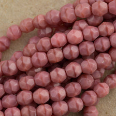 50 Czech Fire Polished 6mm Round Bead Pink Coral (74020)