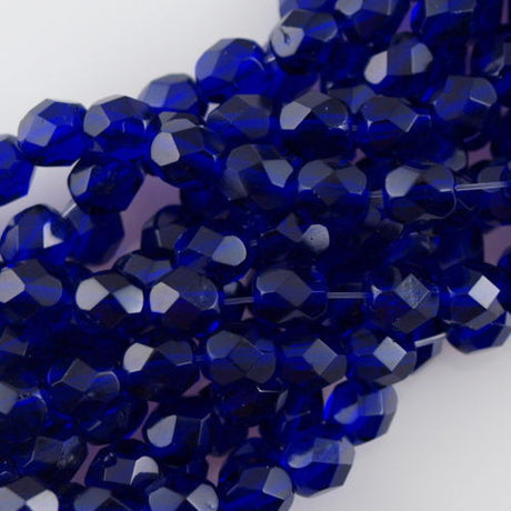100 Czech Fire Polished 4mm Round Bead Cobalt (30090)