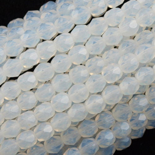 100 Czech Fire Polished 3mm Round Bead Milky White (01000)