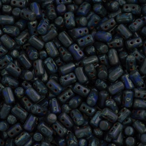 Czech Rulla 3x5mm Two Hole Beads Blue Dark Travertin 20g Tube (33050TD)