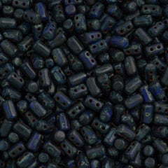 Czech Rulla 3x5mm Two Hole Beads Blue Dark Travertin 20g Tube (33050TD)