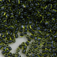 Miyuki Triangle Seed Bead 5/0 Peridot Inside Color Lined Black 21g Tube (1816)