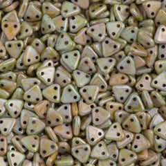 15g CzechMates 6mm Two Hole Triangle Beads Opaque Ultra Green Luster (65455P)
