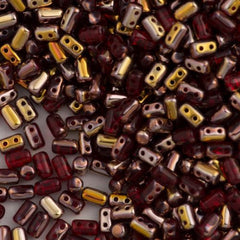Czech Rulla 3x5mm Two Hole Beads Siam Ruby Capri Gold 15g (90080CG)