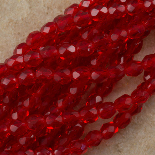 50 Czech Fire Polished 6mm Round Bead Siam Ruby (90080)
