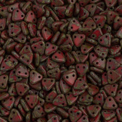 15g CzechMates 6mm Two Hole Triangle Beads Opaque Red Picasso (93200T)