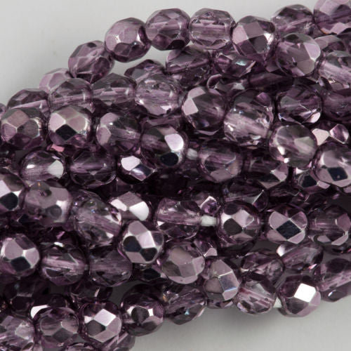 50 Czech Fire Polished 6mm Round Bead Mirror Violet (97327)