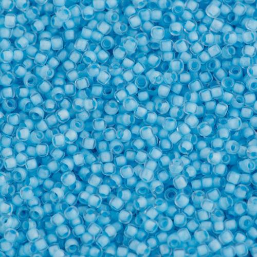 50g Toho Round Seed Beads 11/0 Inside Color Lined Neon Ice Blue (976)