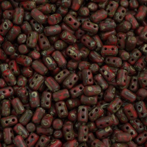 Czech Rulla 3x5mm Two Hole Beads Red Dark Travertin 15g (93200TD)