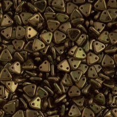 15g CzechMates 6mm Two Hole Triangle Beads Patina Olivine 50230B