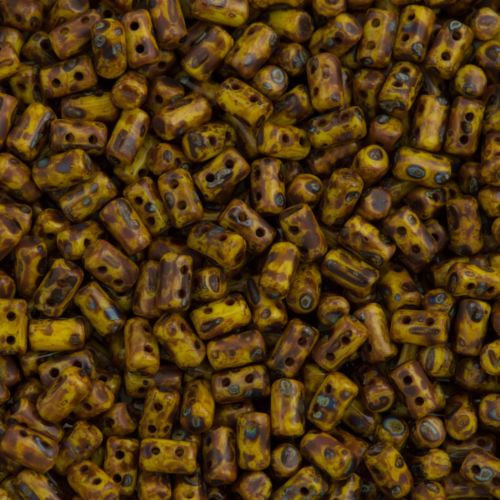 Czech Rulla 3x5mm Two Hole Beads Yellow Dark Travertin 15g (83120TD)