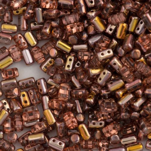 Czech Rulla 3x5mm Two Hole Beads Rosaline Capri Gold 15g 70120CAG