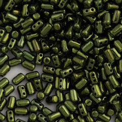 Czech Rulla 3x5mm Two Hole Beads Jet Moss Luster 20g Tube (23980ML)
