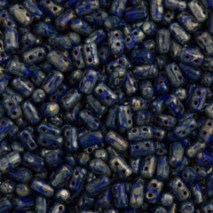 Czech Rulla 3x5mm Two Hole Beads Opaque Blue Picasso 20g Tube (33050T)