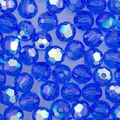 12 TRUE CRYSTAL 4mm Faceted Round Bead Sapphire AB (206 AB)