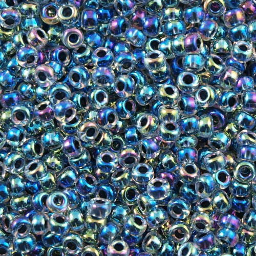 Miyuki Round Seed Beads 5/0 Inside Color Lined Noir AB 20g-Tube (283)