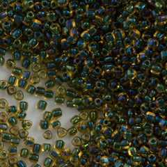 Miyuki Triangle Seed Bead 5/0 Green Lined Amber 21g Tube (1815)