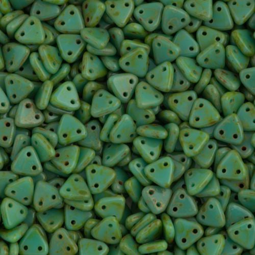 CzechMates 6mm Two Hole Triangle Beads Opaque Turquoise Picasso 8g Tube (63130T)