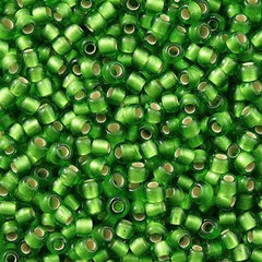 Toho Round Seed Bead 11/0 Transparent Matte Silver Lined Green 19g Tube (27F)