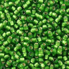 50g Toho Round Seed Bead 11/0 Transparent Matte Silver Lined Green (27F)