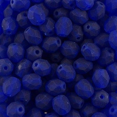 50 Czech Fire Polished 6mm Round Bead Matte Cobalt (30090M)