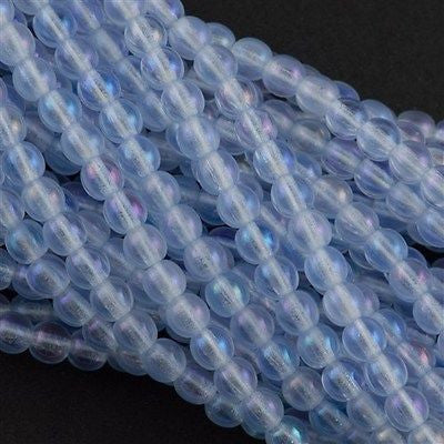 200 Czech 4mm Pressed Glass Round Beads Light Sapphire Luster Iris (30010LR)