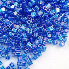 Miyuki 4mm Cube Seed Bead Sapphire Blue AB 19g Tube (290)