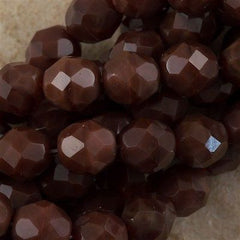 50 Czech Fire Polished 8mm Round Bead Chestnut Coral (17612)