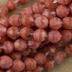 50 Czech Fire Polished 8mm Round Bead Coral Pink Crystal (76020)