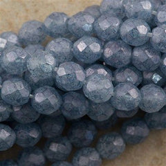 50 Czech Fire Polished 8mm Round Bead Stone Blue Luster (64464)