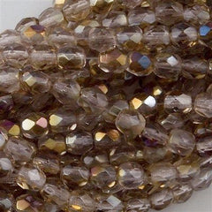 100 Czech Fire Polished 4mm Round Bead Light Amethyst Twilight (20020W)