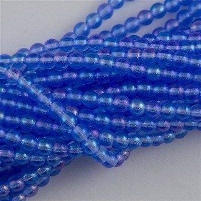 200 Czech 4mm Pressed Glass Round Beads Sapphire Luster Iris (30050LR)