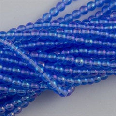 200 Czech 4mm Pressed Glass Round Beads Sapphire Luster Iris (30050LR)