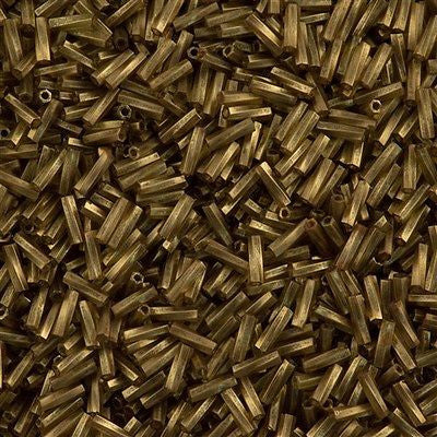 Miyuki 2x6mm Twisted Bugle Gold Antiqued Matte Transp. Chartreuse
