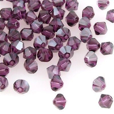 24 TRUE CRYSTAL 6mm Bicone Bead Amethyst Satin (204 SAT)