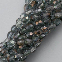 50 Czech Fire Polished 6mm Round Bead Green Crystal Luster (91003)