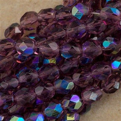 50 Czech Fire Polished 6mm Round Bead Amethyst AB (20060X)