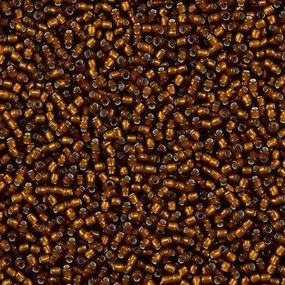 Toho Round Seed Bead 11/0 Silver Lined Matte Transparent Amber 19g Tube (34F)