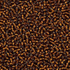 50g Toho Round Seed Bead 11/0 Silver Lined Matte Transparent Amber (34F)