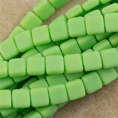 50 CzechMates 6mm Two Hole Tile Beads Matte Spring Green T6-53200M